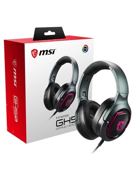 MSI GG IMMERSE GH50 GAMING HEADSET 7.1 SURROUND TITRESIMLI RGB LED MYSTIC LIGHT 2X40 MM SURUCU KABLO KUMANDA MIKROFON 2M ORGU 2.2M A