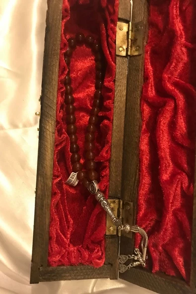 Tespih Akik Doğal Taş Tesbih Gümüş İmameli Ahşap Kutulu 8mm Akik - 7
