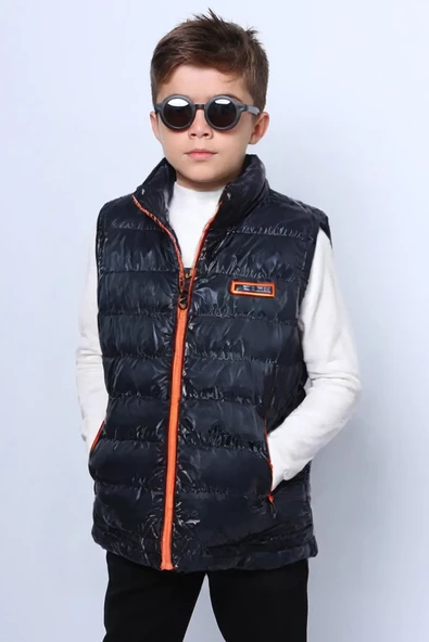 ERKEK ÇOCUK ŞİŞME YELEK DÜZ RENK FERMUAR CEPLİ E16 HCM00324 - 4