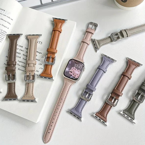 APPLE UYUMLU DERİ KAYIŞ - PEMBE-22MM - 6