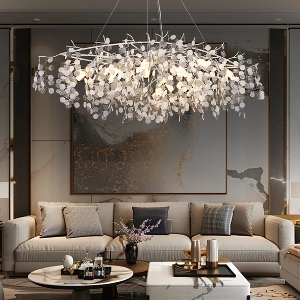 Apliqa Masal Sıralı Krom Yemek Masası Üstü, Kristal Taşlı Modern, Oturma Odası, Salon Avize ürün görseli