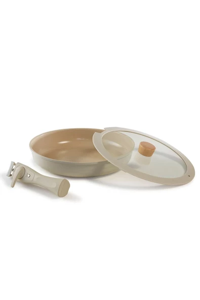 NEOFLAM Midas Bej 9 Parça Ayrılabilen Saplı İç İçe Geçebilen Tencere Tava Seti - Resim 7