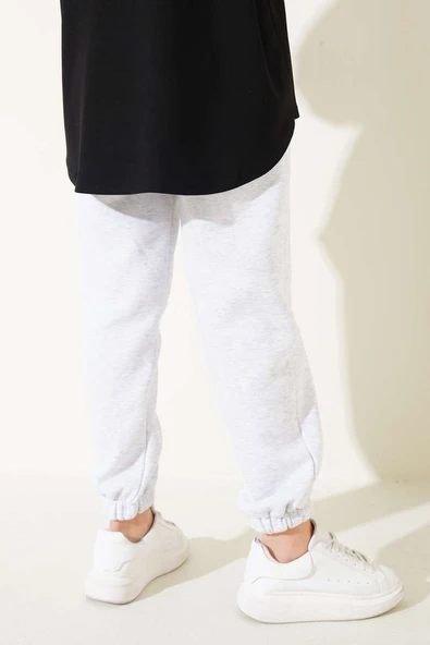 Üç İplik Paça Lastikli Jogger Pantolon Gri - 3