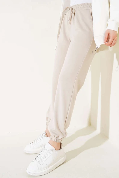 Bel İpli Paça Lastikli Jogger Pantolon Bej - Resim 2