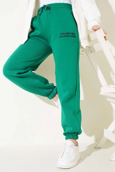 Üç İplik Paça Lastikli Jogger Pantolon Yeşil ürün görseli 1