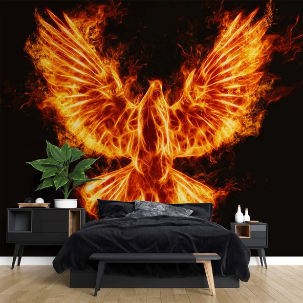 Alevli Anka Kusu Temalı Duvar Kağıdı - Resim 2