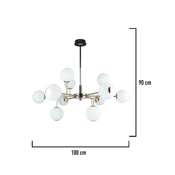 Apliqa Sofia 12'li Siyah Gold 100 Watt Yuvarlak Modern Oturma Odası, Salon Avize - Resim 4