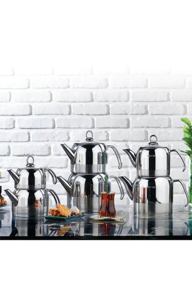 Schafer Ada Metal Çaydanlık Takımı Orta 4 prç Inox - 2