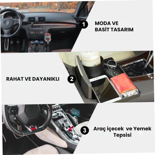 Polham Araç İçi Bardak Tutucu ve Tepsi Standı, Çok Amaçlı Yemek, Cüzdan, Para Tepsisi ve Bardak Tutucu - 3