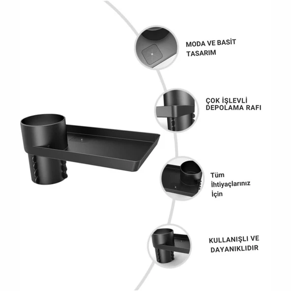 Polham Araç İçi Bardak Tutucu ve Tepsi Standı, Çok Amaçlı Yemek, Cüzdan, Para Tepsisi ve Bardak Tutucu - 4