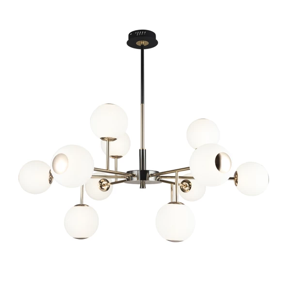 Apliqa Sofia 12'li Siyah Gold 100 Watt Yuvarlak Modern Oturma Odası, Salon Avize - Resim 2