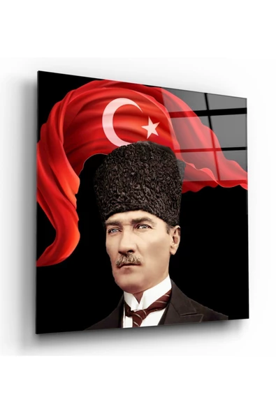 Atatürk Ve Bayrak Dekoratif ve Modern Cam Tablo ürün görseli 1