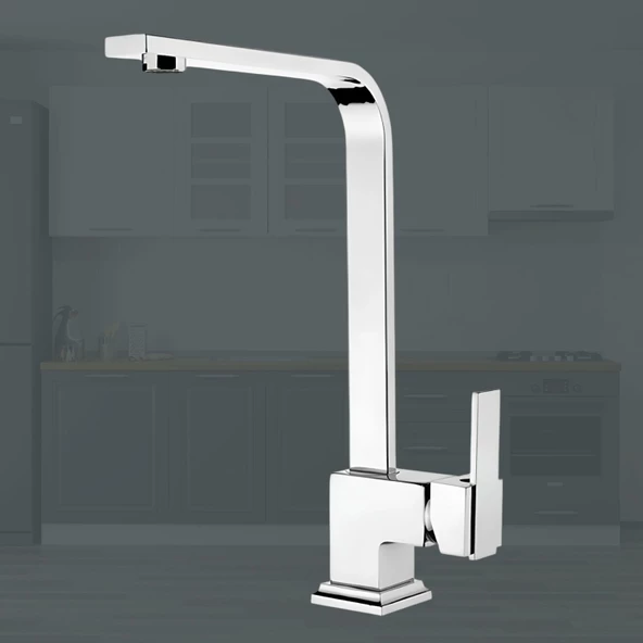 Side Kısa Kuğu Batarya Krom Lavabo Banyo Mutfak Musluğu Musluk Mermer Tezgah Üstü Çift Su Giriş Evye - 6