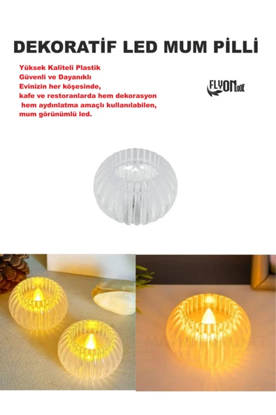 Dekoratif  Dekorasyon Hem Aydınlatma Amaçlı Kullanılabilen, Mum Görünümlü Led Dekoratif  Pilli  Işık - 3