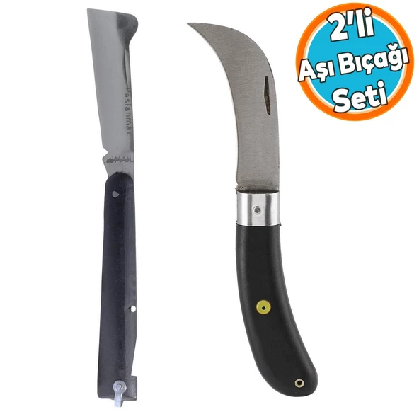 Aşı Bıçağı Bıçak Çakı Profesyonel Çelik Eğri Uçlu Bağ Ağaç Budama Plastik Saplı Aşı Çakısı 2'Lİ Set