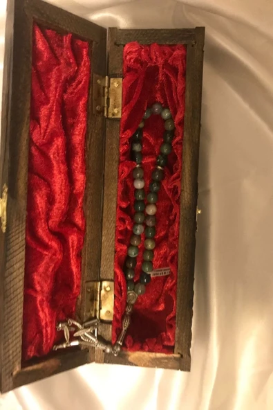 Tespih Akik Doğal Taş Tesbih Gümüş İmameli Ahşap Kutulu Hint Akik - 3