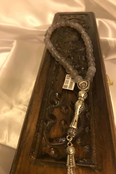Akik Tespih Akik Doğal Taş Tesbih Gümüş İmameli Ahşap Kutulu - 2