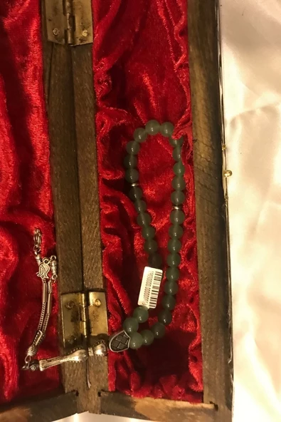 Tespih Aventurin Doğal Taş Tesbih Gümüş İmameli Ahşap Kutulu - 4