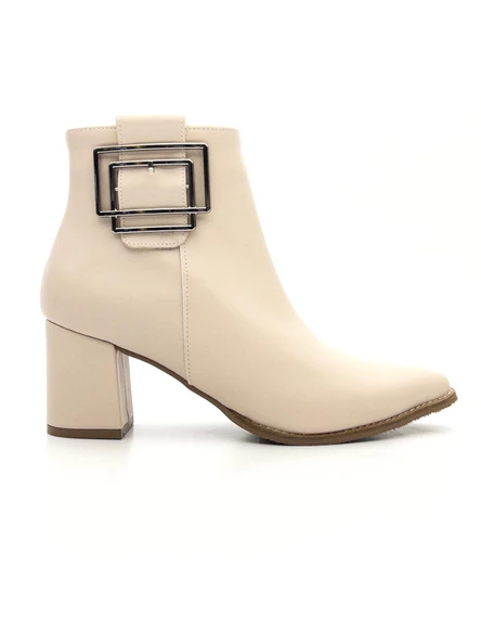 Potinonline K1754 Kadın Sivri Burun Tokalı Kalın Topuk Kısa Bot - 6