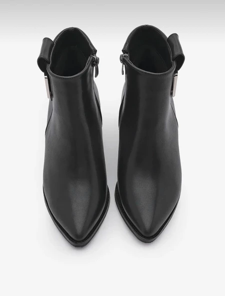 Potinonline K1754 Kadın Sivri Burun Tokalı Kalın Topuk Kısa Bot - 5