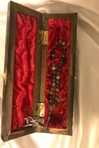 Tespih Akik Doğal Taş Tesbih Gümüş İmameli Ahşap Kutulu Hint Akik - 4