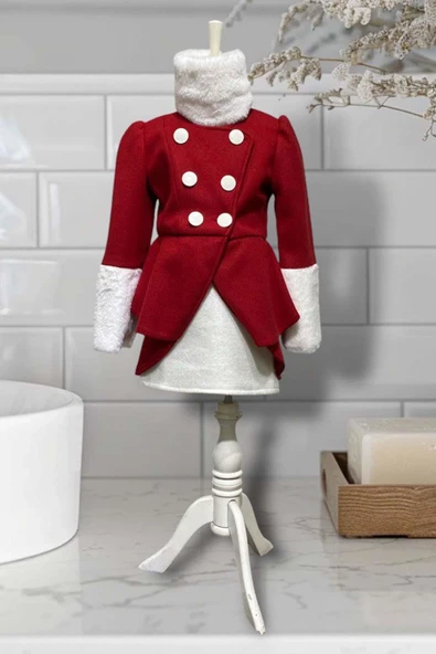 Kız Çocuk Kol Uçları Peluş Detaylı Kırmızı Kaşe Kabanlı Takım - 4