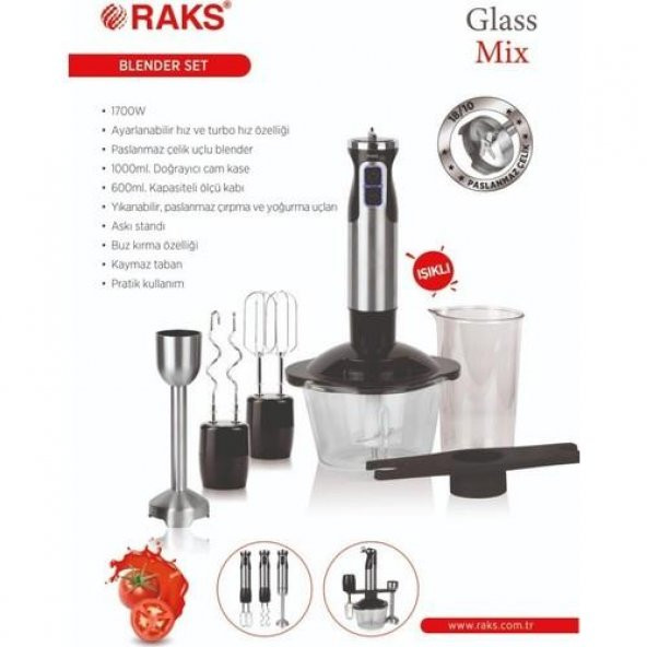 Raks Glass Mix 1700 W Blender Seti