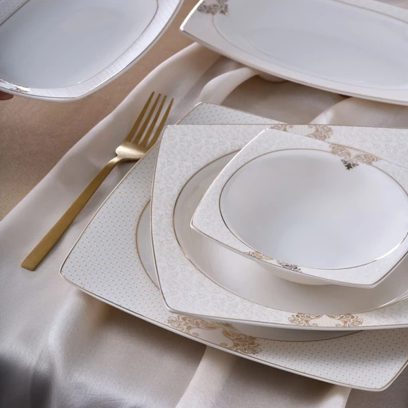 GÜRAL PORSELEN Caroline 85 Parça 12 Kişilik Kare Yemek Takımı 6600 - Resim 2