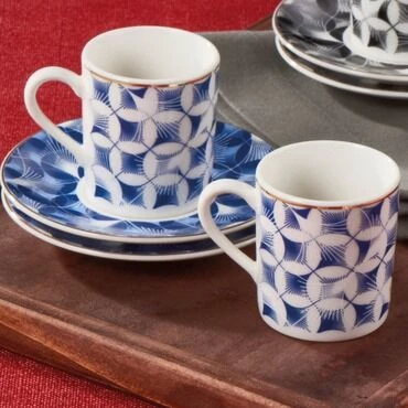 GÜRAL PORSELEN Camelia 12 Parça 6 Kişilik Bone Türk Kahvesi Fincan Takımı - 2411 - 2