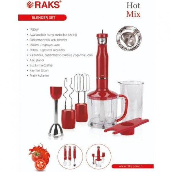 Raks Hot Mix 1700 W Blender Seti Kırmızı Raks hotmix blender set