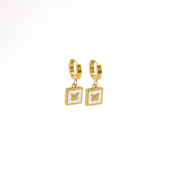 Çelik Sallantılı Küpe Altın Kaplama Kelebekli Model UNK-815 - Resim 2