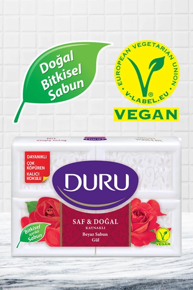 Duru Duru Saf & Doğal Kaynaklı Gül 16 Adet Beyaz Kalıp Sabun 4x600gr - 2