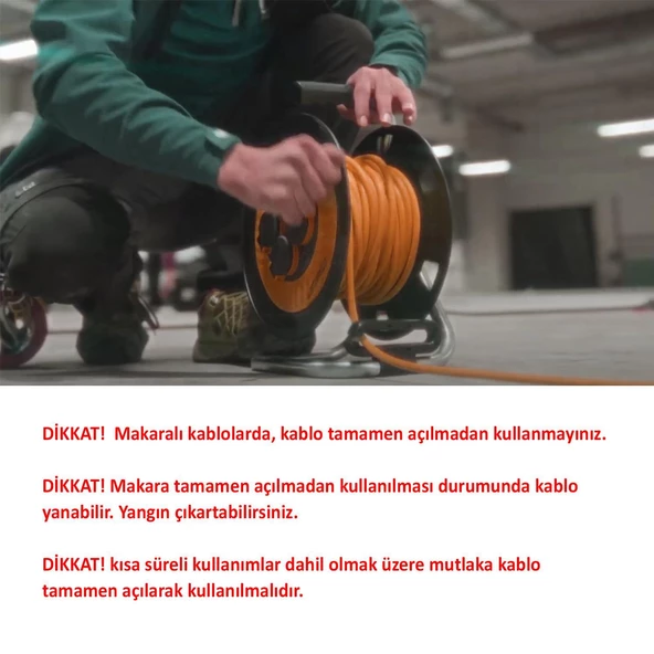 Metal Makaralı Seyyar %100 Bakır Kablo 4 Prizli Kapaklı Uzatma Kablosu 3x2.5 mm H05VV-F 50 Metre - Resim 3