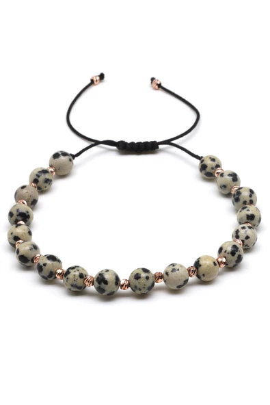 Dalmaçyalı Jasper Doğal Taş Makrome Örme Bileklik Küre Kesim - Resim 2