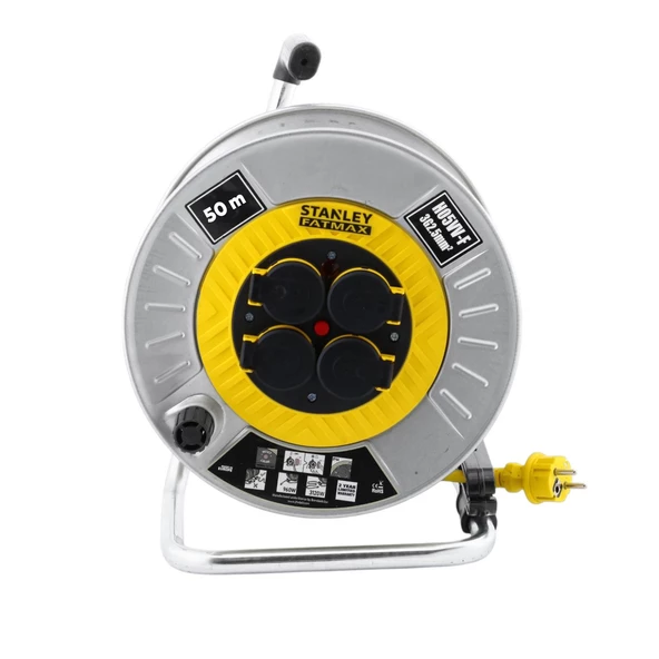 Metal Makaralı Seyyar %100 Bakır Kablo 4 Prizli Kapaklı Uzatma Kablosu 3x2.5 mm H05VV-F 50 Metre - Resim 4