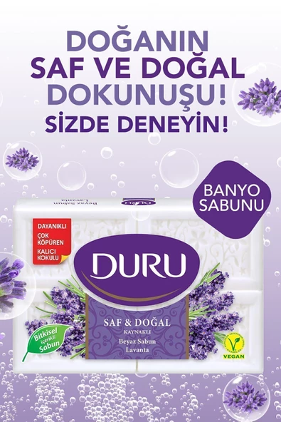 Duru Duru Saf & Doğal Kaynaklı Lavanta 16 Adet Beyaz Kalıp Sabun 4x600gr - 4