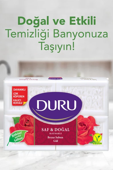 Duru Duru Saf & Doğal Kaynaklı Gül 16 Adet Beyaz Kalıp Sabun 4x600gr - 3