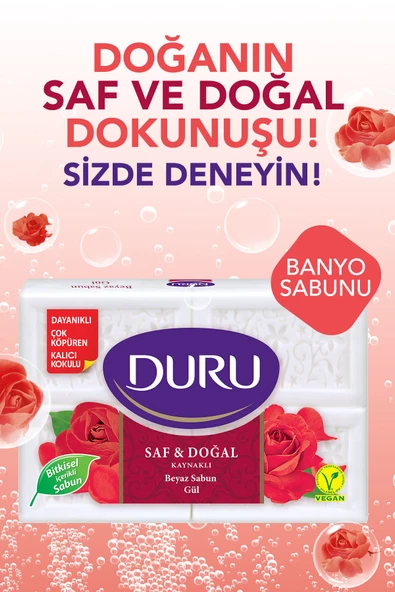 Duru Duru Saf & Doğal Kaynaklı Gül 16 Adet Beyaz Kalıp Sabun 4x600gr - 5