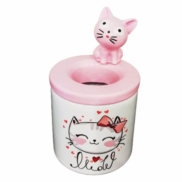Kedi 2 Li Set Kedi Işıklı Biblo Kedi Seramik Kalemlik - 3