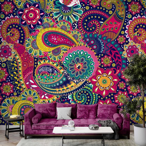Renkli Mandala Desenli Duvar Kağıdı - 1