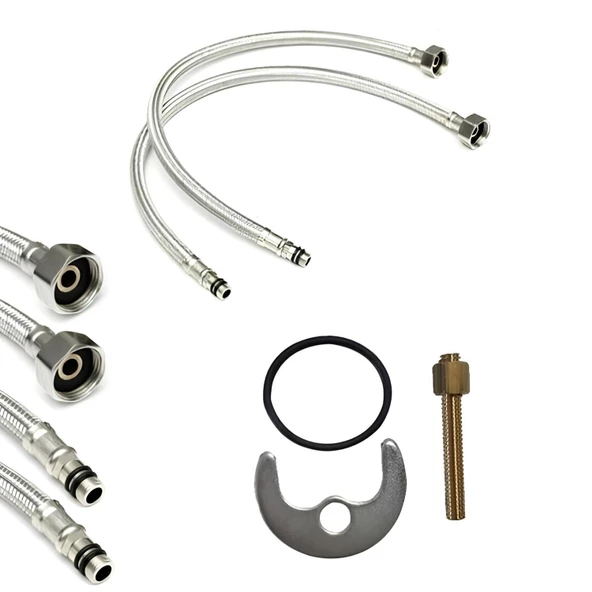 Jetta Uzun Kuğu Batarya Krom Lavabo Banyo Mutfak Musluğu Musluk Mermer Tezgah Üstü Çift Su Giriş Evye - 3