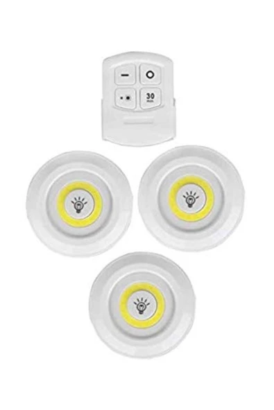 3lü Uzaktan Kumandalı Yapışkanlı Kablosuz Led Spot Lambalar (4172) - 2