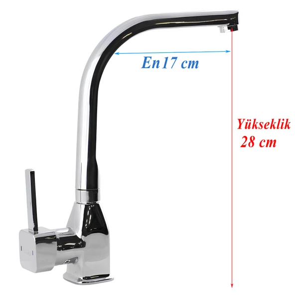 Jetta Uzun Kuğu Batarya Krom Lavabo Banyo Mutfak Musluğu Musluk Mermer Tezgah Üstü Çift Su Giriş Evye - 4