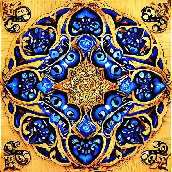 Sarı Lacivert Mandala Desenli Duvar Kağıdı - 7