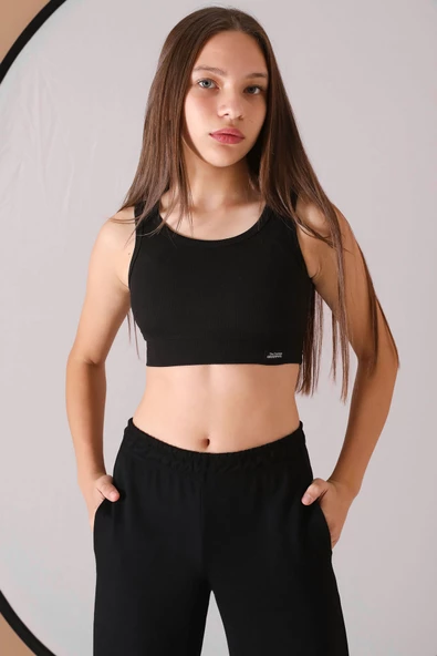 Siyah Geniş Paça Kesim Basic Kız Çocuk Pantolon 19744 - 4