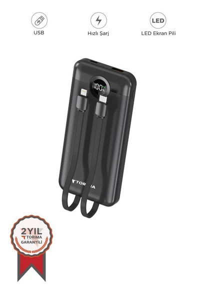 Torima TRM-1015 Siyah 10000mAh 2 Çıkışlı Taşınabilir Hızlı Şarj Dijital Göstergeli Powerbank