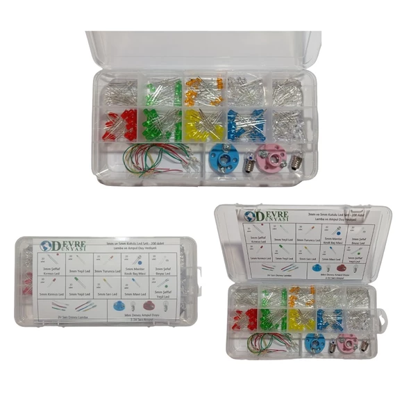 3mm ve 5mm Kutulu Led Seti - 200 Adet (Lamba ve Ampul Duy Hediyeli) - Resim 2