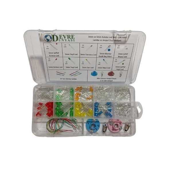 3mm ve 5mm Kutulu Led Seti - 200 Adet (Lamba ve Ampul Duy Hediyeli) - Resim 4