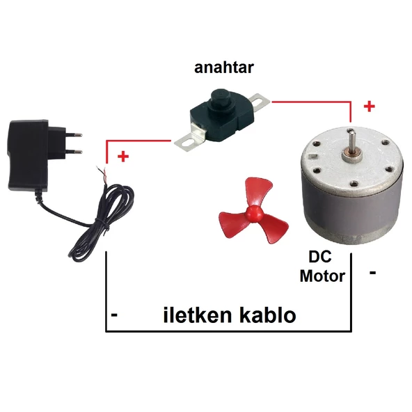 Adaptörlü Anahtarlı Basit Motor Deney Seti - Öğrenci Elektrik Devresi - Resim 4