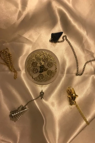 Pandül Sarkaç Doğal Taş Pandül ve Arındırma Temizleme Doğal Selenit Taşı Pirinç Pandül Melek Taşı Kinesiyoloji Enerji Ça - 6